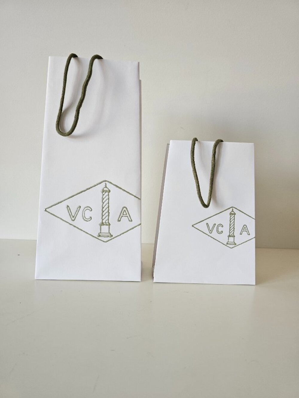 2 x New VAN CLEEF & ARPELS White Paper Shopping Bag, 12"x6"x3.75", 8"x6"x2.75"